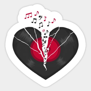 Broken LP Vinyl Record Heart Flying Notes Sticker